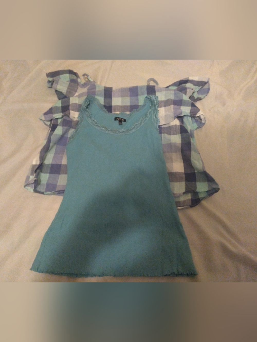 Pair Of Large Tops Bobeau Blue Plaid Ruffle Cold-Shoulder Top & Apt.9 Tank Top
